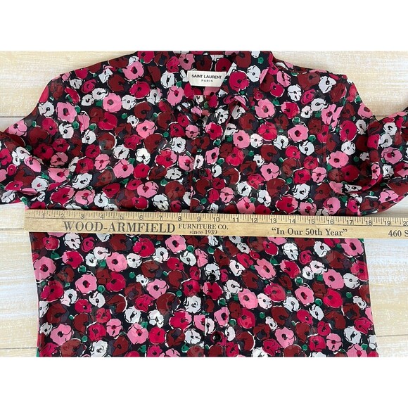 Saint Laurent Paris Poppy-Print Red Silk Blouse Size Small-Med F36 - Picture 4 of 8